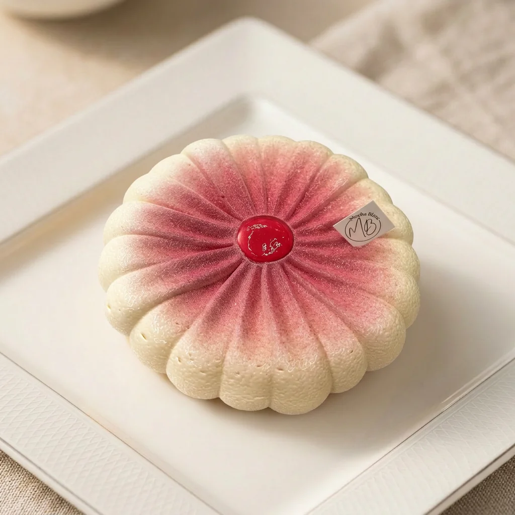 Pâtisserie en trompe-l'œil fleur de pêche de Mocha Blanc à Pont-l'Abbé
